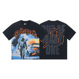 European and american high street gd rock heavy industry washed distressed skull letter speed short sleeve