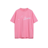 Ac letter print high street washed distressed vintage oversized short sleeve couple t-shirt