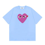Correct version star kawakubo pla heartembroider short-sleeved pure cotton red heart peach couple t-shirt y