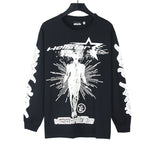 pa long sleeve t-shirt palm tree back letter big logo bat sleeve os dropped shoulders