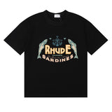 Rhude T Shirts Sardines Badge Printing Cotton Casual Short Sleeve Men and Women