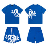 Synaworld american streetwear hip-hop foam print short sleeve sports five-point shorts casual t-shirt set dr