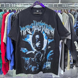 Meichao life husters masked tattoo angel print hotfix rhinestone lettering oversized casual short sleeve t-shirt