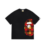 Wholesale japanese style side plaid camo ape head short sleeve color block trendy t-shirt for summer