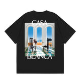 casa casablanca short-sleeved fantasy door letter logo printingstylish round neck short-sleeved t-shirt