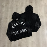 American retro valeforever washed & distressed hotfix rhinestone cotton shorts high street hooded sweatshirt