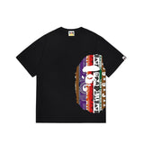Wholesale japanese style side plaid camo ape head short sleeve color block trendy t-shirt for summer