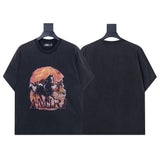 Ready to ship! summer amri high-quality, 100% cotton t-shirt with printed design and washed finish short sleeves
