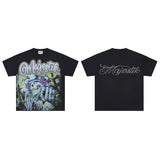 Majestik american street style retroprinting distressed loose hot diamond high street style tops short-sleeved t-shirt