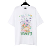 Vtm letter american style no photo printing loose washed distressed short sleeve t-shirt couple outfit