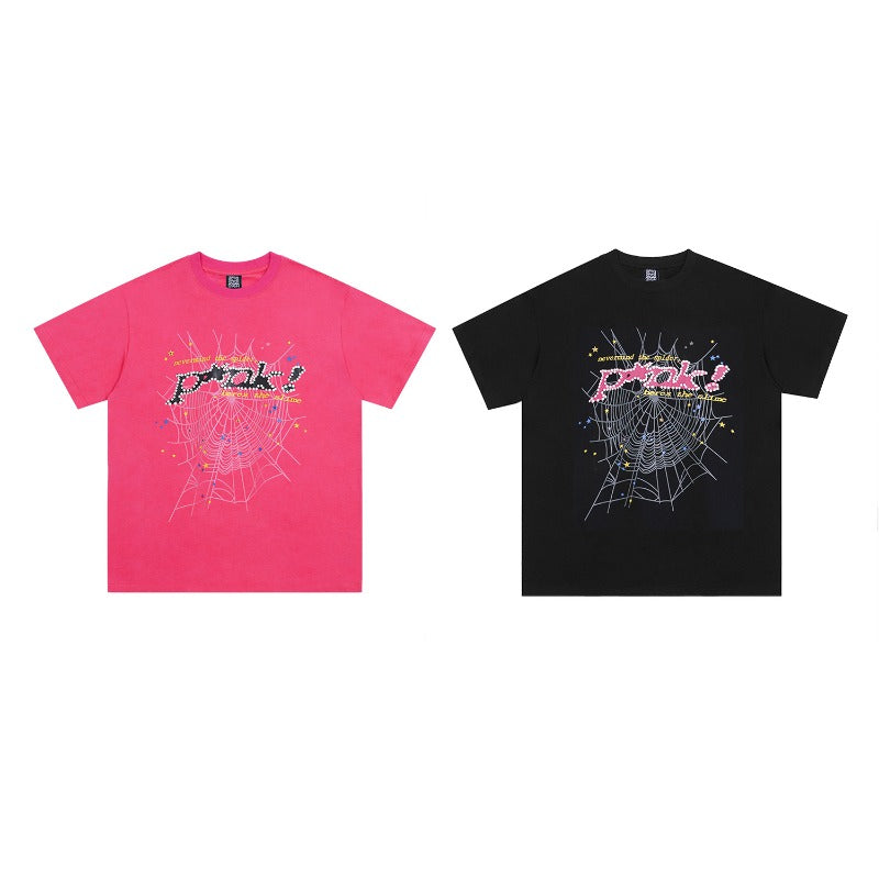 Spder hip hop singer young thug foam letter couple t-shirt pink short