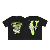 Cross-border supply large v letter lne cherry blossom short half-sleeve sketch embroidery lip print graffiti print short