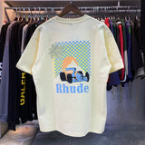 Rhude T Shirts Coconut Racing Printed Cotton Casual Short Sleeves Men and Women