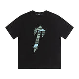 trap gradient letter tiger head short sleeve european and american high street trap star printing t-shirt loose s