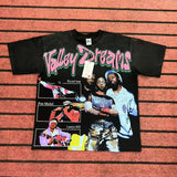 valley washed distressed printed short-sleeved hip-hop loose street t-shirt hooded