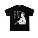 Erd: brooding rich kid - american retro portrait print rock 'n' roll hip-hop pocket oversized short sleeve tee