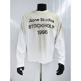 Cross-border insa washed and distressed old letter printing high street long-sleeved loose couple