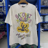 Satoshi summer american retroletterprinting washed and distressed spray dirty crackle loose short-sleeved t-shirt