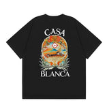 casa casablanca short-sleeved fantasy door letter logo printingstylish round neck short-sleeved t-shirt