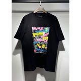 Wholesale american streetwear purple flow paint letter graffiti logo high-quality short-sleeve t-shirt for men and couples
