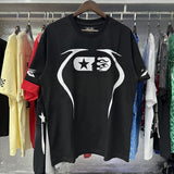 Hs-f summer collection: fog high street washed & distressed heavyweight crew neck graphic tee - couple's style