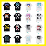 Wholesale off short sleeve ow dissolved arrow gradient starry sky splash ink t-shirt yellow tape warning line love