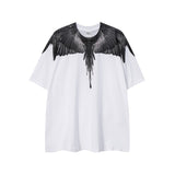 mb short-sleeved python lion head colorful feather wings t-shirt european and american loose couple