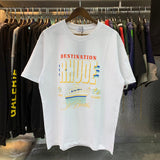 Rhude T Shirts Yacht Printing Cotton Loose Short Sleeves Men and Women