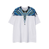 mb short-sleeved python lion head colorful feather wings t-shirt european and american loose couple