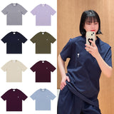 Ami clams embroidered heart color block crew neck short sleeve loose fit cotton t-shirt summer top