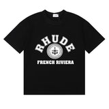 Rhude T Shirts French Cote d'Azur Printed Cotton Casual Short Sleeves Men and Women