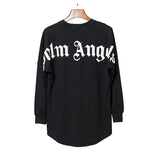 pa long sleeve t-shirt palm tree back letter big logo bat sleeve os dropped shoulders