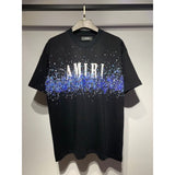 [gram] am peace dove flowing paint graffiti letter starry sky classic logo printing short sleeve couple t-shirt