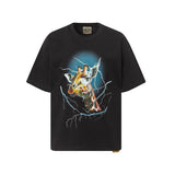 Gallery european and american couple wear plus size fried color washed short-sleeved t-shirt youth tee