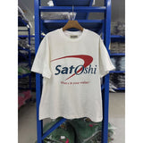 Satoshi summer american retroletterprinting washed and distressed spray dirty crackle loose short-sleeved t-shirt