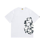 Wholesale japanese style side plaid camo ape head short sleeve color block trendy t-shirt for summer