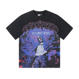 Cross-border gs american high street washed retro skull racing machine girl printing short-sleeved fashion