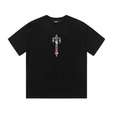 trap gradient letter tiger head short sleeve european and american high street trap star printing t-shirt loose s