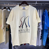 Rhude T Shirts Ski Print Cotton Short Sleeve Men and Women
