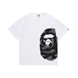 Wholesale japanese style side plaid camo ape head short sleeve color block trendy t-shirt for summer
