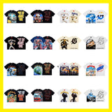 European and american high street gd rock heavy industry washed distressed skull letter speed short sleeve