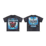 First row wake up and be fierce flame tee hot diamond washed and distressed short