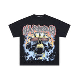 Los angeles american style harmony print hotfix rhinestone washed vintage distressed loose fit 100% cotton short sleeve t-shirt