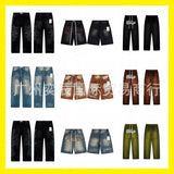 American retro valeforever washed distressed hotfix rhinestone ripped denim shorts - high street style