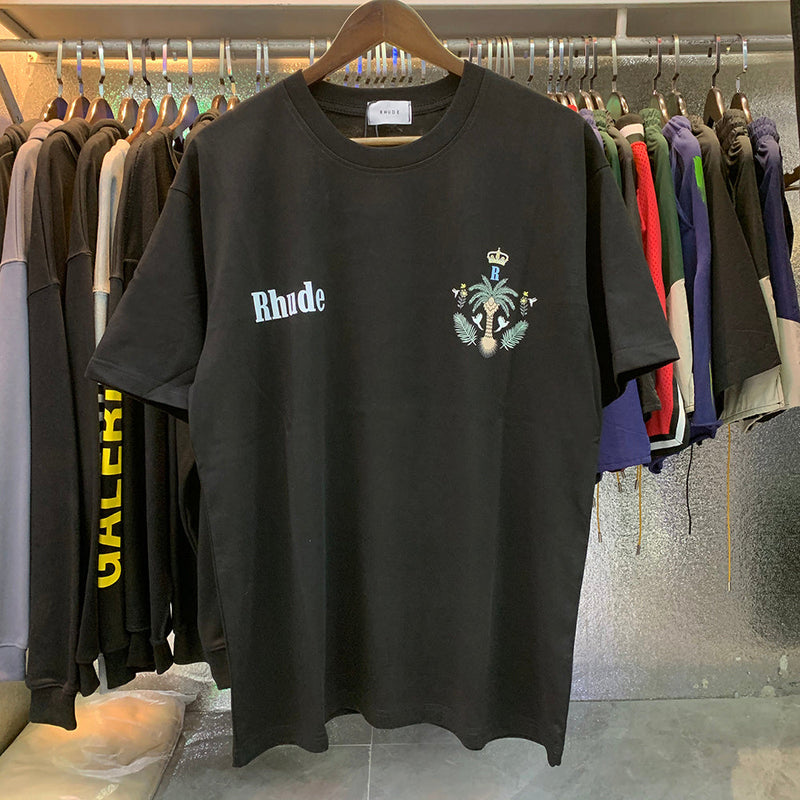 Rhude T Shirts Coconut Crown Printing Cotton Casual Short Sleeve Men and Women