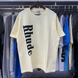 Rhude T Shirts Vertical Solid Color Printed Cotton Casual Short Sleeve Men and Women