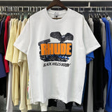 Rhude T Shirts Black Shadow Print Cotton Casual Short Sleeve Men and Women