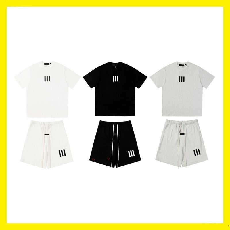 Cross-border wholesale fog double line essentials joint model three stripes short-sleeved t-shirt and shorts