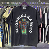 Wholesale american retrosatoshi hot diamond letters ripped washed distressedloose short sleeve t-shirt