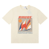 Rhude T Shirts Sailing Sunset Print Cotton Casual Crew Neck Short Sleeve Men and Women
